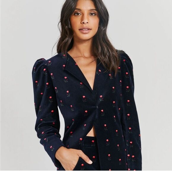 NWT Something Navy Velvet Puff Shoulder Blazer XXS - Picture 1 of 8